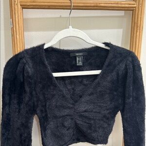 Forever 21 Black Fuzzy Cropped Sweater